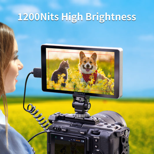 FEELWORLD P6XL 6 Inch Built-in Battery Touchscreen High Bright 1200nit Aluminium Housing DSLR Camera Field Monitor 4K 30Hz