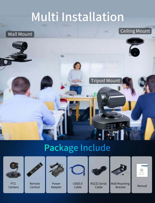 FEELWORLD 4K10X 4K PTZ Camera 10X Optical Zoom AI Tracking HDMI USB IP Remote Control