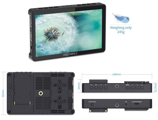 FEELWORLD F5 Pro V4 6 Inch Touch Screen 3D LUT DSLR Camera Field Monitor with F970 External Kit