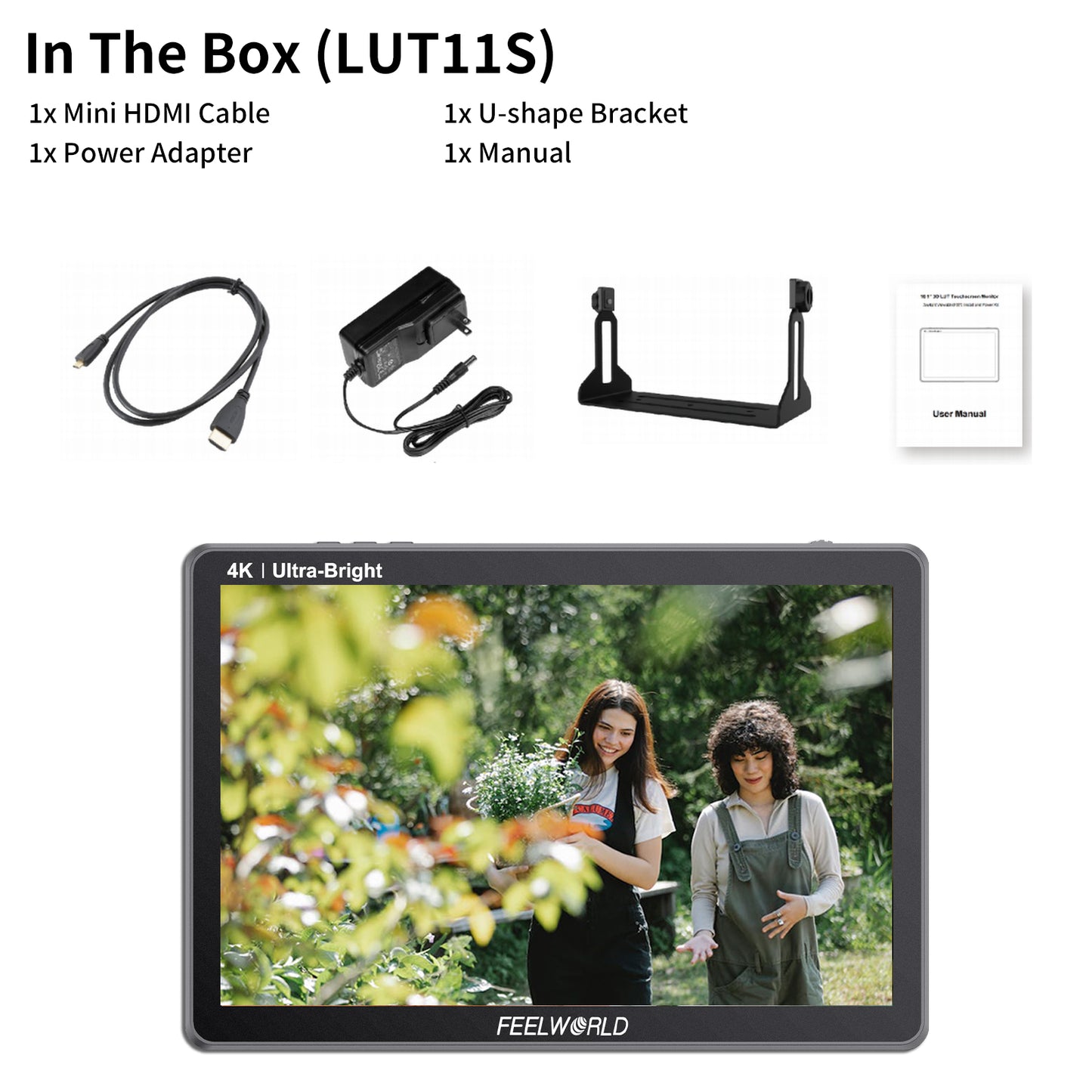 FEELWORLD LUT11S\LUT11H 10.1 Inch Ultra Bright 2000nit DSLR Camera Field Monitor Touch Screen 3G-SDI 4K HDMI F970 External Power and Install Kit