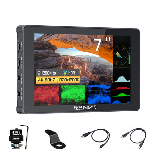 FEELWORLD F7 PLUS 7-Inch DSLR Camera Field Monitor Touchscreen 4K HDMI High Brightness 1200nit NP-F External Install and Power Kit