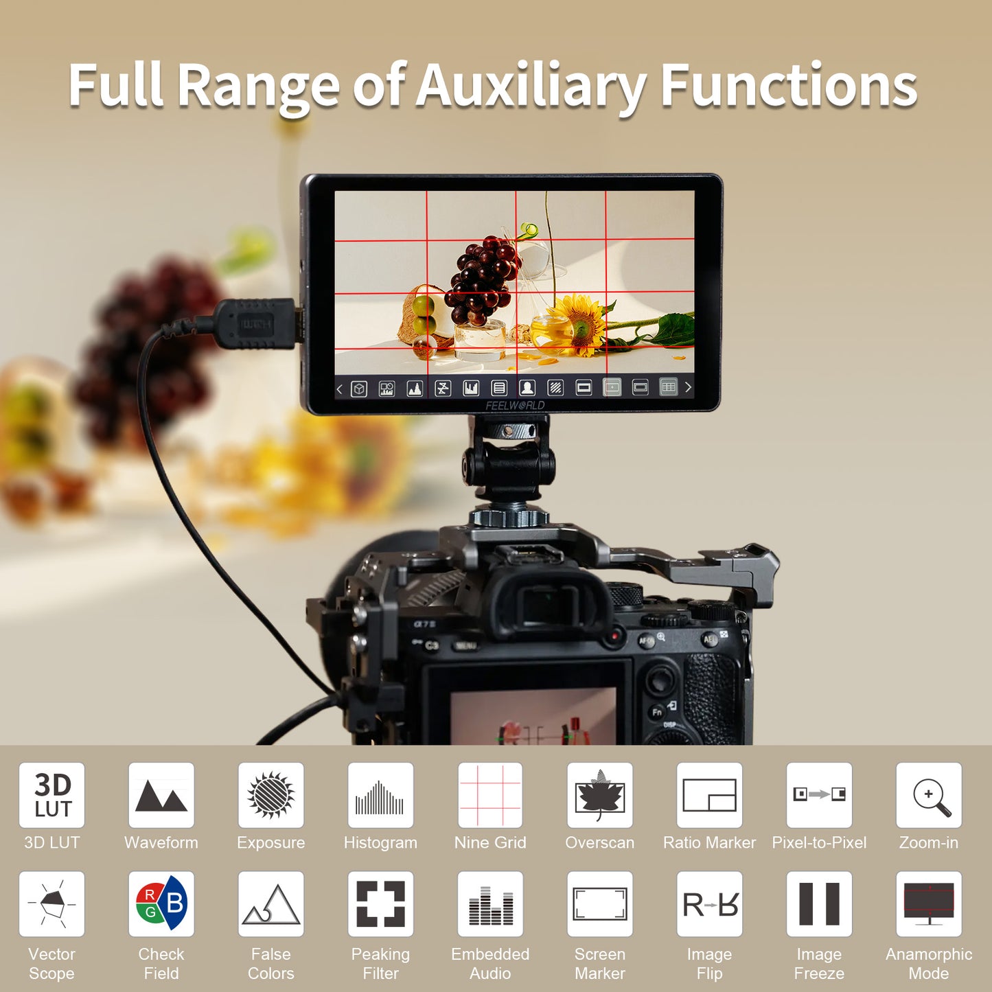 FEELWORLD P6XL 6 Inch Built-in Battery Touchscreen High Bright 1200nit Aluminium Housing DSLR Camera Field Monitor 4K 30Hz
