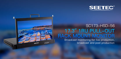 FEELWORLD SEETEC SC173-HSD-56 17.3 Inch 1RU Pull Out Rack Mount Monitor Full HD 1920x1080