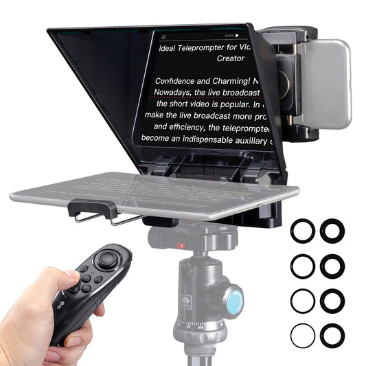 FEELWORLD TP2A Portable 8-inch Teleprompter supports up to 8" Smartphone/Tablet Prompting Smartphone DSLR Shooting with Remote Control & Lens Adapter Rings