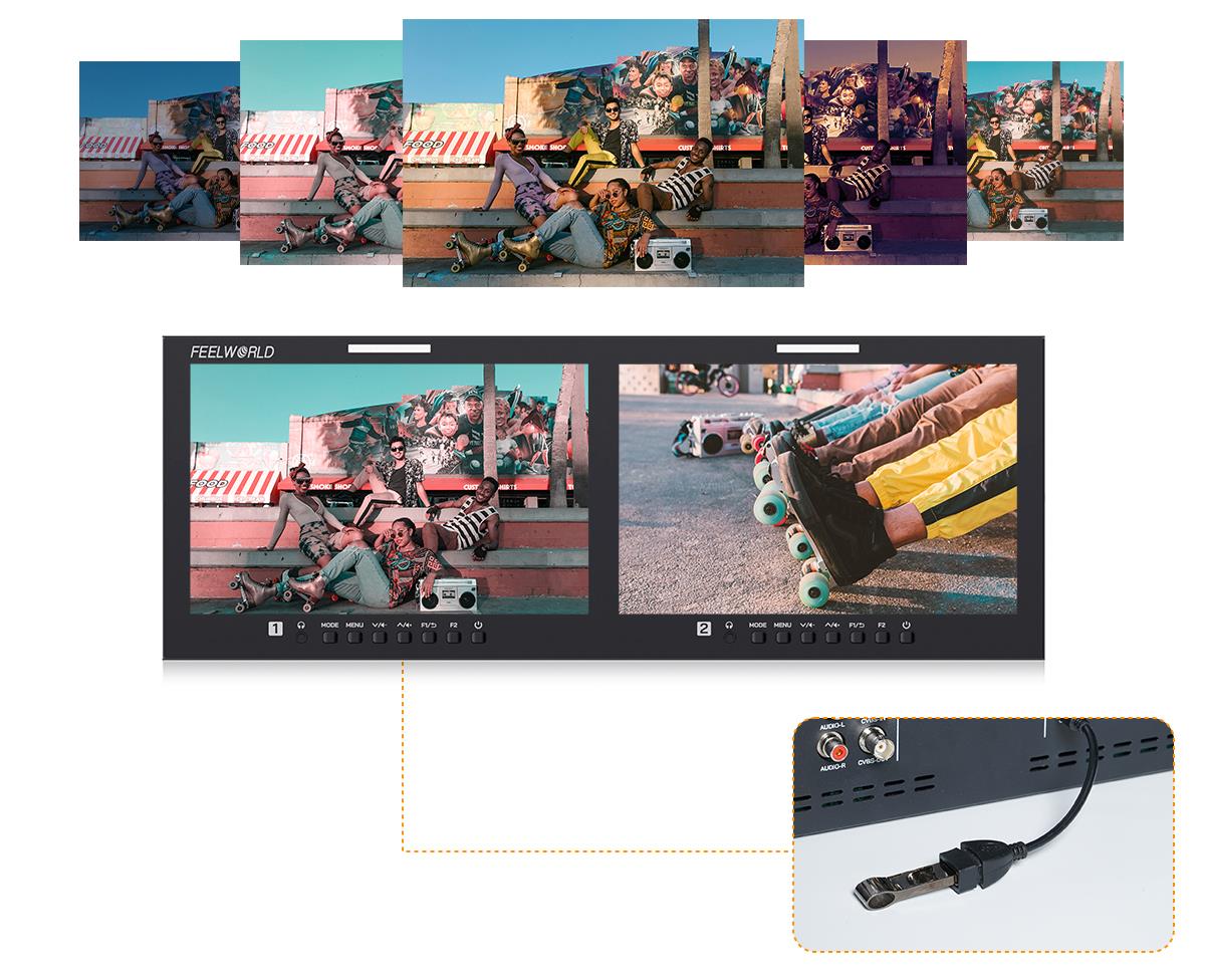 FEELWORLD D101 PLUS / D101 PLUS-H Dual 10.1"4RU Rack Mount Monitor 4K HDMI CVBS 1920x1200IPS