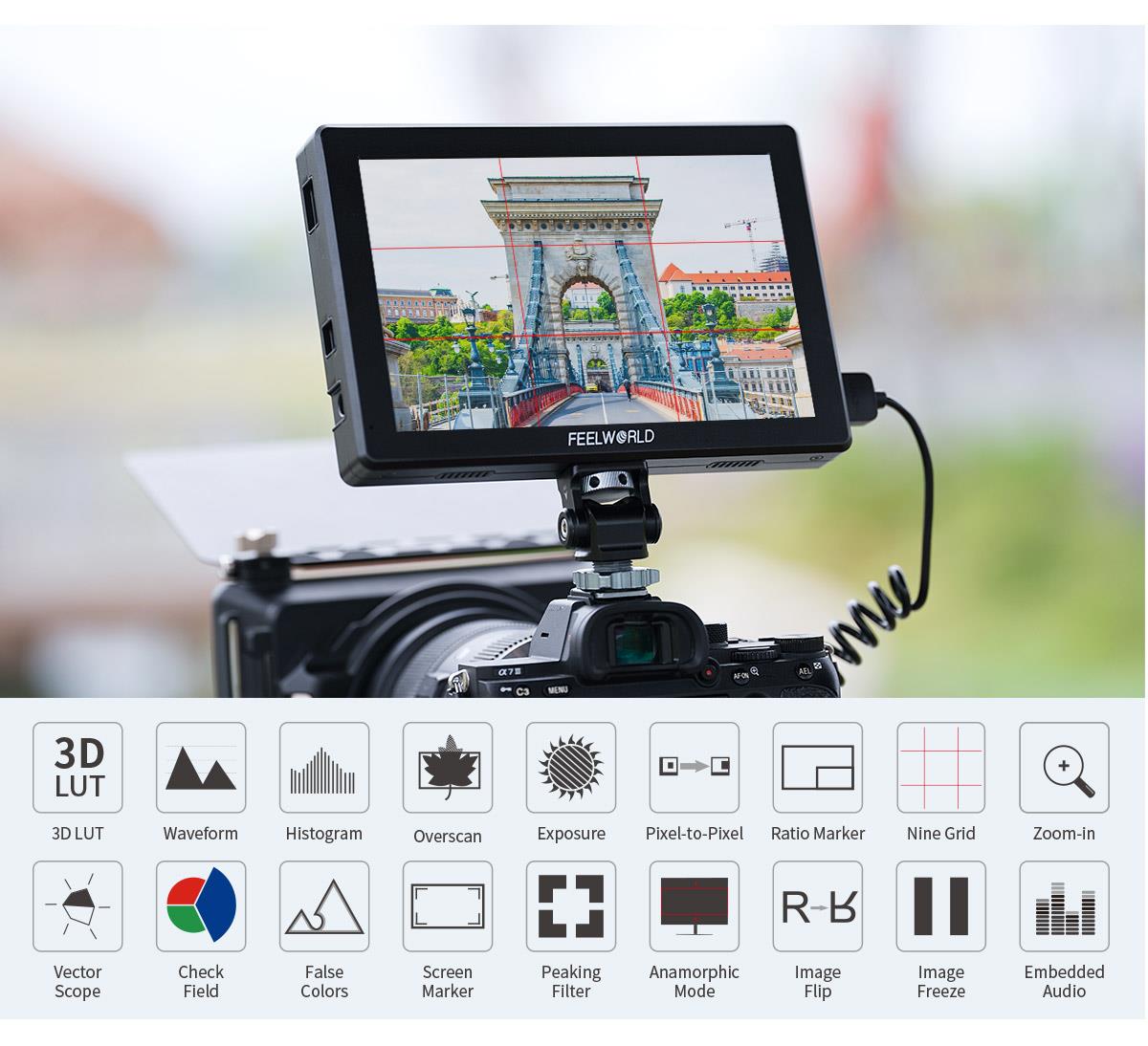 FEELWORLD T7 PRO/T7S PRO 7-inch 2000NIT Ultra High Brightness Field Camera Monitor Aluminium Housing 3G SDI 4K HDMI 60Hz