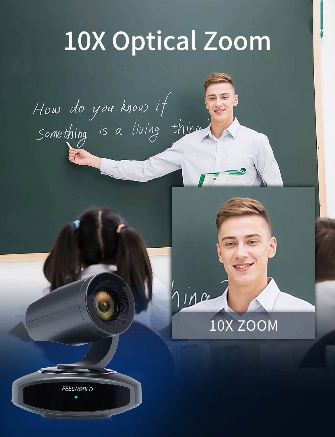FEELWORLD 4K10X 4K PTZ Camera 10X Optical Zoom AI Tracking HDMI USB IP Remote Control