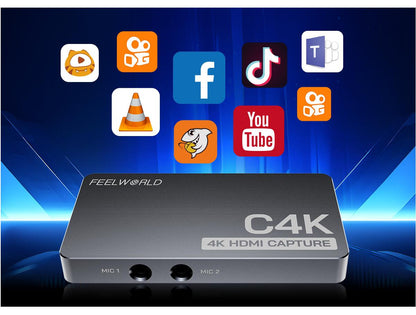 FEEWORLD C4K Video Capture 4K HDMI 60Hz In and Out USB-C Plug and Play for Streaming Gaming Video Conference