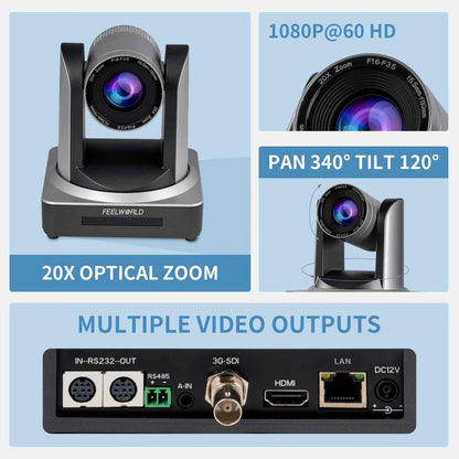 FEELWORLD POE20X Simultaneous USB/3G-SDI/HDMI/IP Live Streaming PTZ Camera with 20X Optical Zoom 1080P@60fps PoE Supported