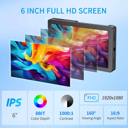 FEELWORLD T6 6-Inch Camera Field Video Monitor Aluminium Housing 4K HDMI USB-C Power Input
