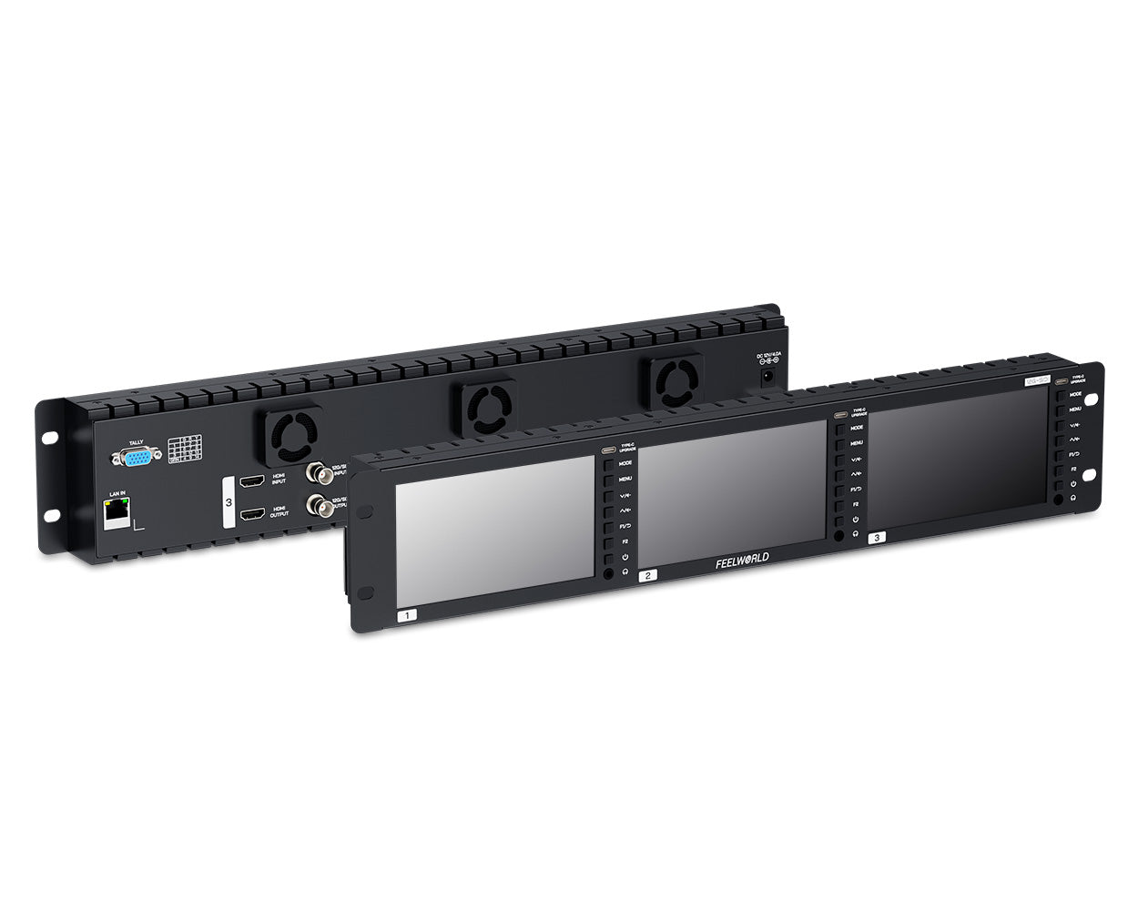 FEELWORLD FRM501G Triple 5.5" 2RU Rackmount Monitor 12G SDI 4K HDMI 1920x1080 IPS 1000nits High Brightness
