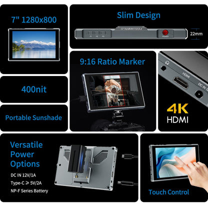 FEELWORLD FW759 PRO 7 Inch Touch Screen Camera Field Video Monitor 4K HDMI 1280x800 IPS
