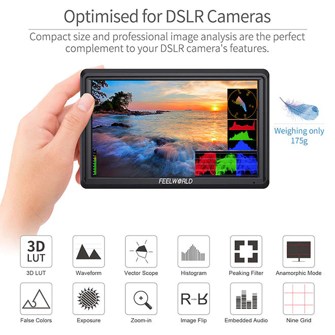 FEELWORLD FW568 V3 6 Inch 3D LUT DSLR Camera Field Monitor IPS Full HD 1920x1080 Support HDMI Input Output Tilt Arm Power Output