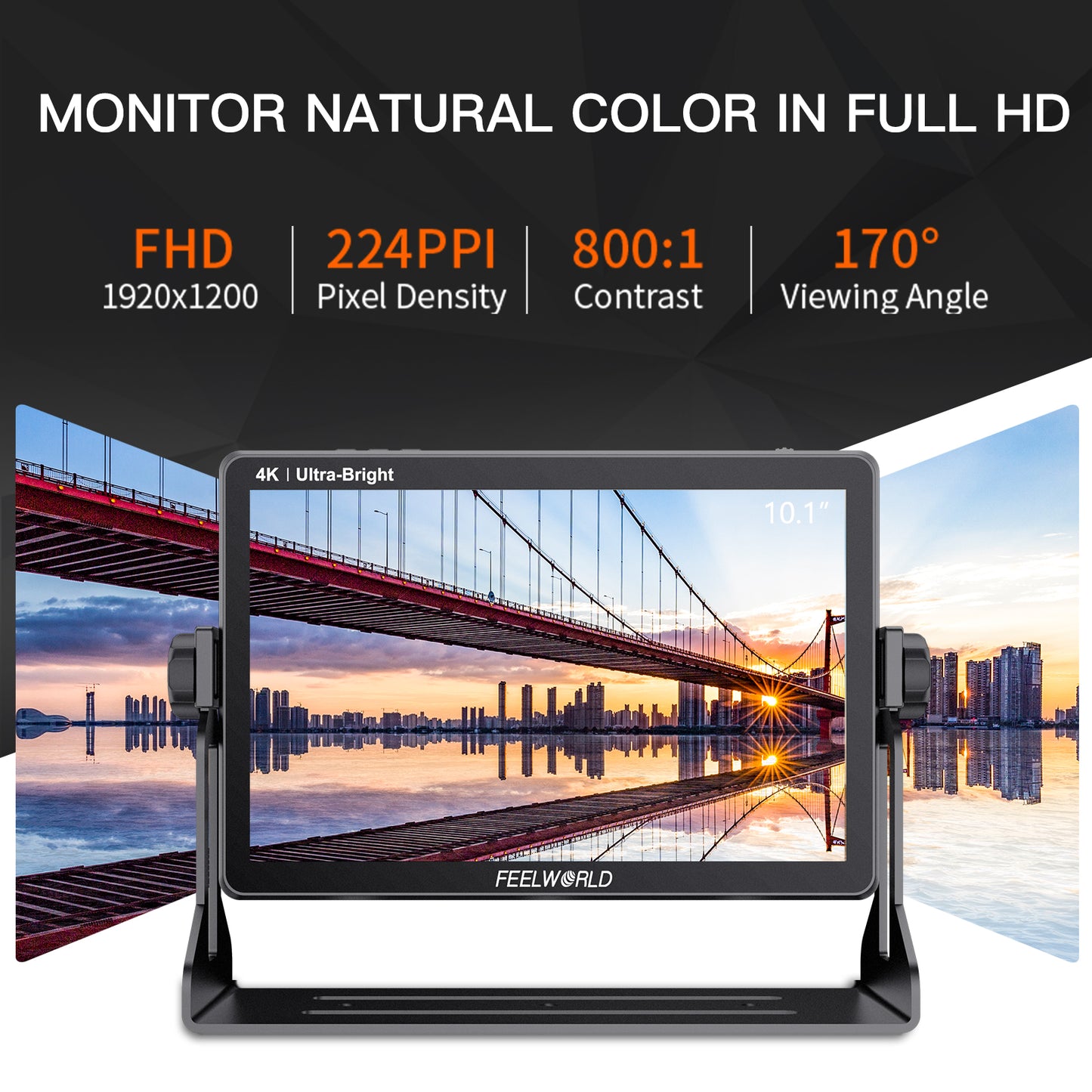FEELWORLD LUT11S 10.1 Inch Ultra Bright 2000nit DSLR Camera Field Monitor Touch Screen 3G-SDI 4K HDMI F970 External Power and Install Kit