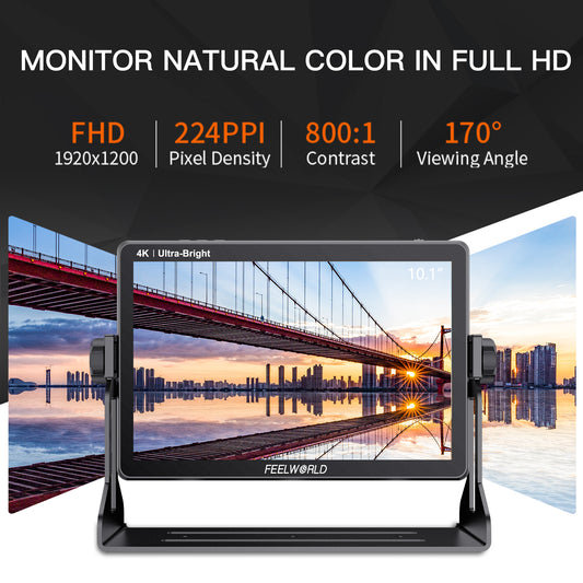 FEELWORLD LUT11S 10.1 Inch Ultra Bright 2000nit DSLR Camera Field Monitor Touch Screen 3G-SDI 4K HDMI F970 External Power and Install Kit