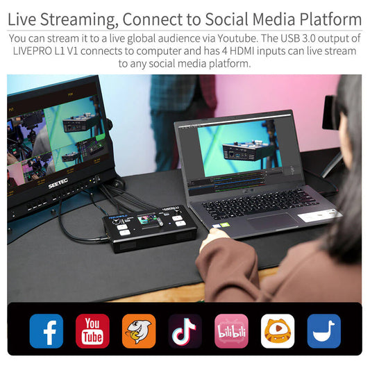 FEELWORLD LIVEPRO L1 V1 Multi Camera Video Mixer Switcher LCD Screen 4 HDMI Input USB3.0 Live Stream