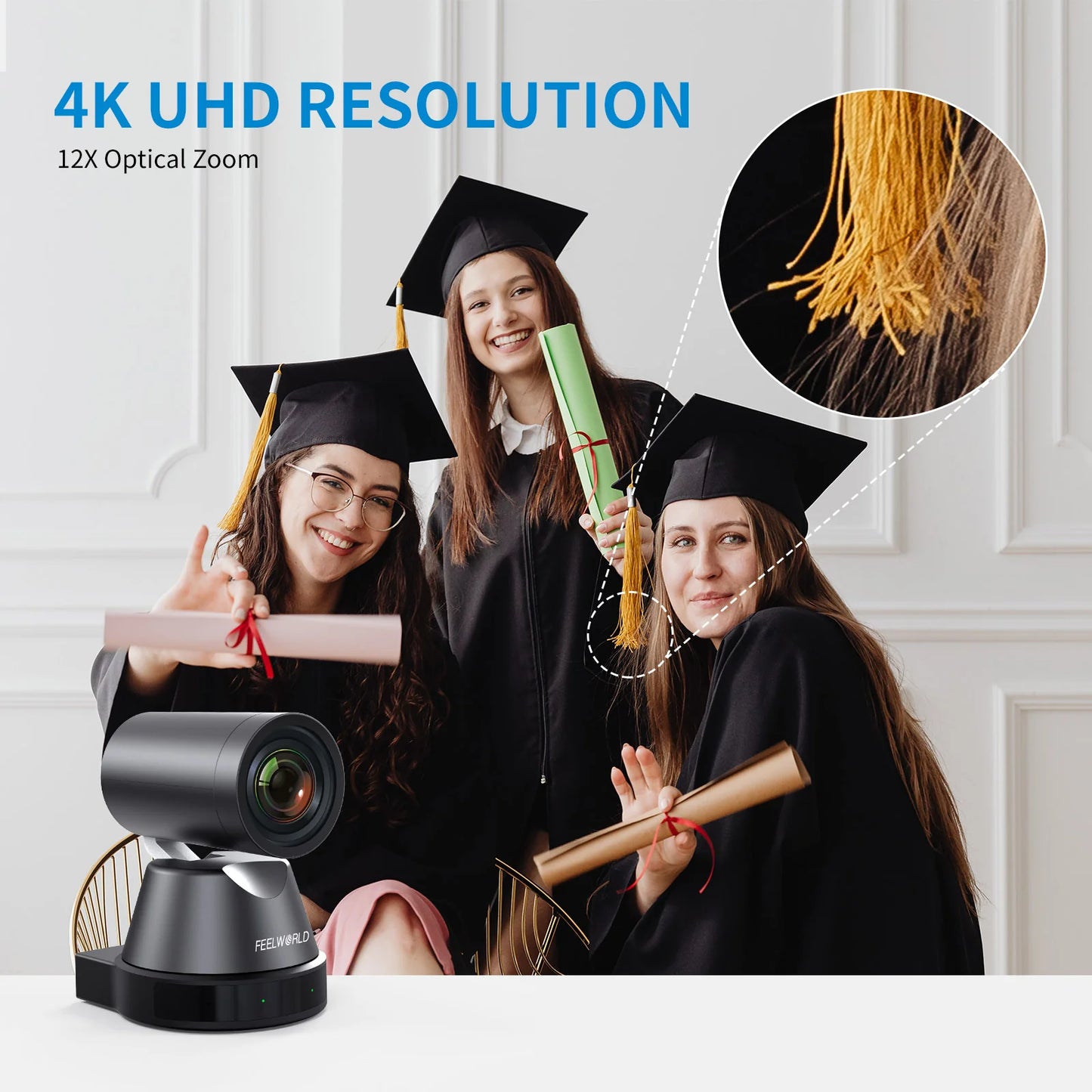 FEELWORLD 4K12X 4K PTZ Camera 12X Optical Zoom AI Tracking HDMI USB IP Remote Control