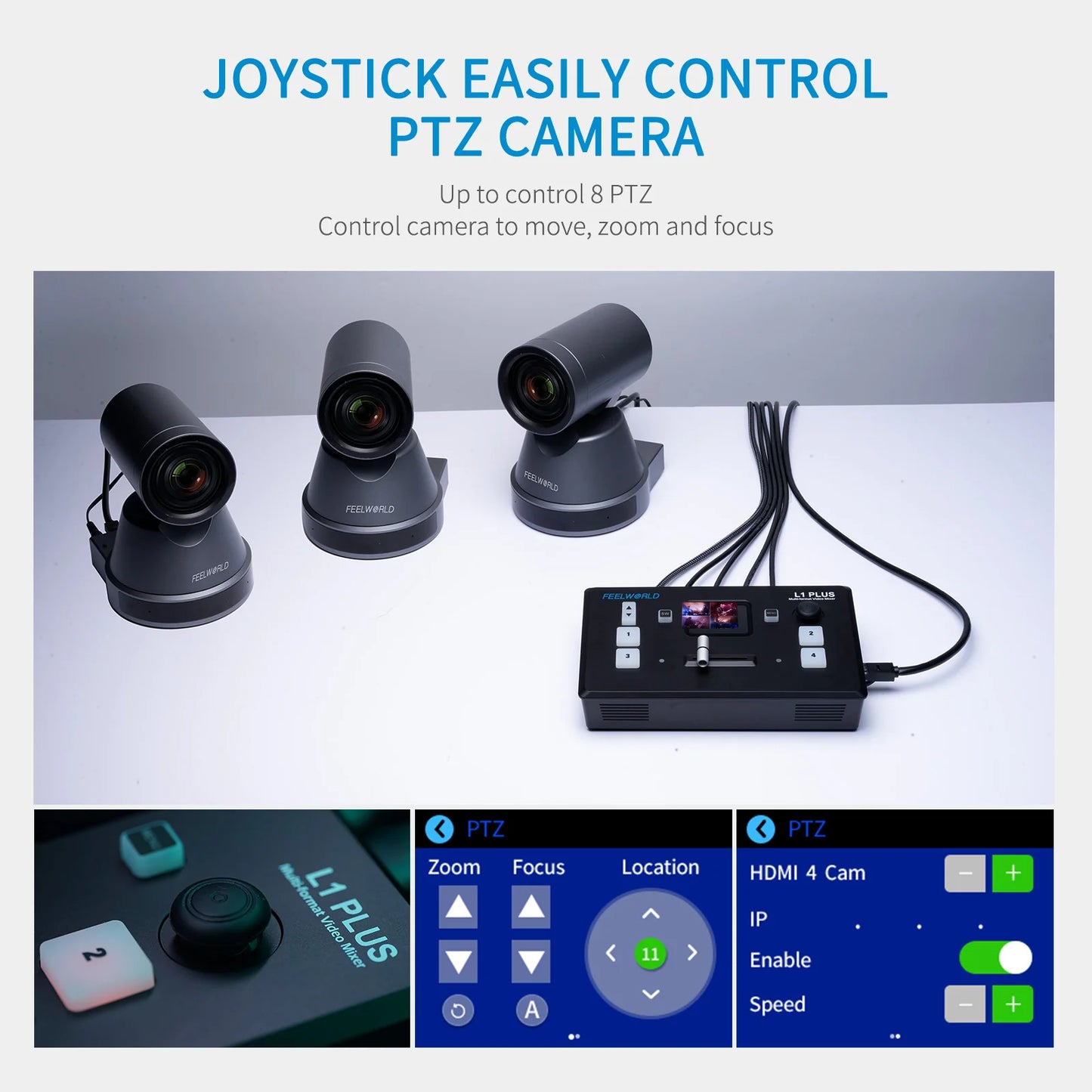 FEELWORLD L1 PLUS Multi-camera Video Mixer Switcher Touch Screen PTZ Control USB3.0 Fast Streaming