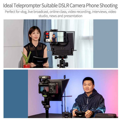 FEELWORLD TP2A Portable 8-inch Teleprompter supports up to 8" Smartphone/Tablet Prompting Smartphone DSLR Shooting with Remote Control & Lens Adapter Rings