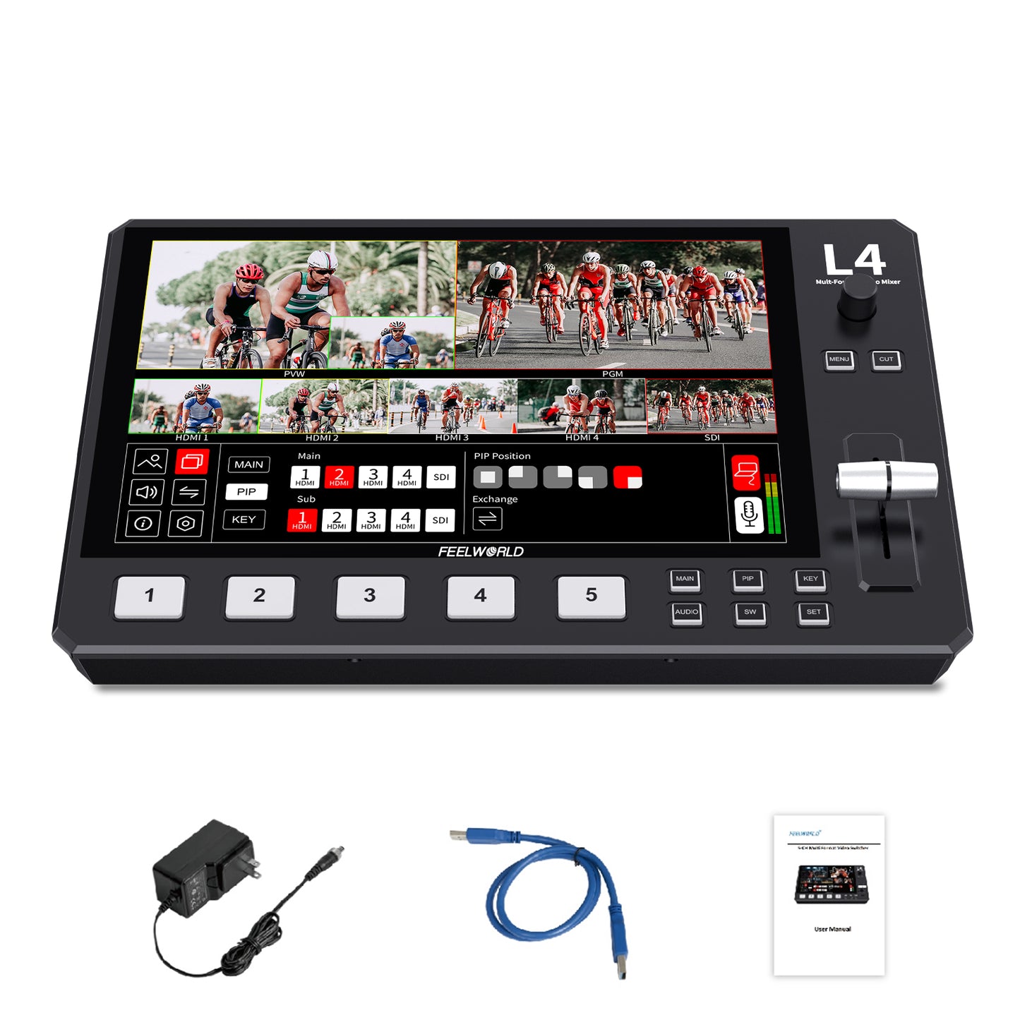 FEELWORLD L4 Multi-camera Video Mixer Switcher 10.1"Touch Screen USB3.0 Fast Streaming