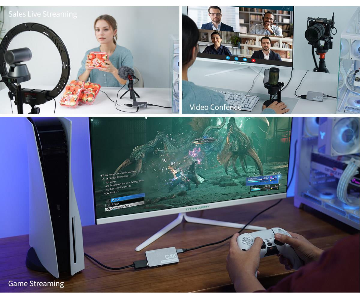 FEEWORLD C4K Video Capture 4K HDMI 60Hz In and Out USB-C Plug and Play for Streaming Gaming Video Conference