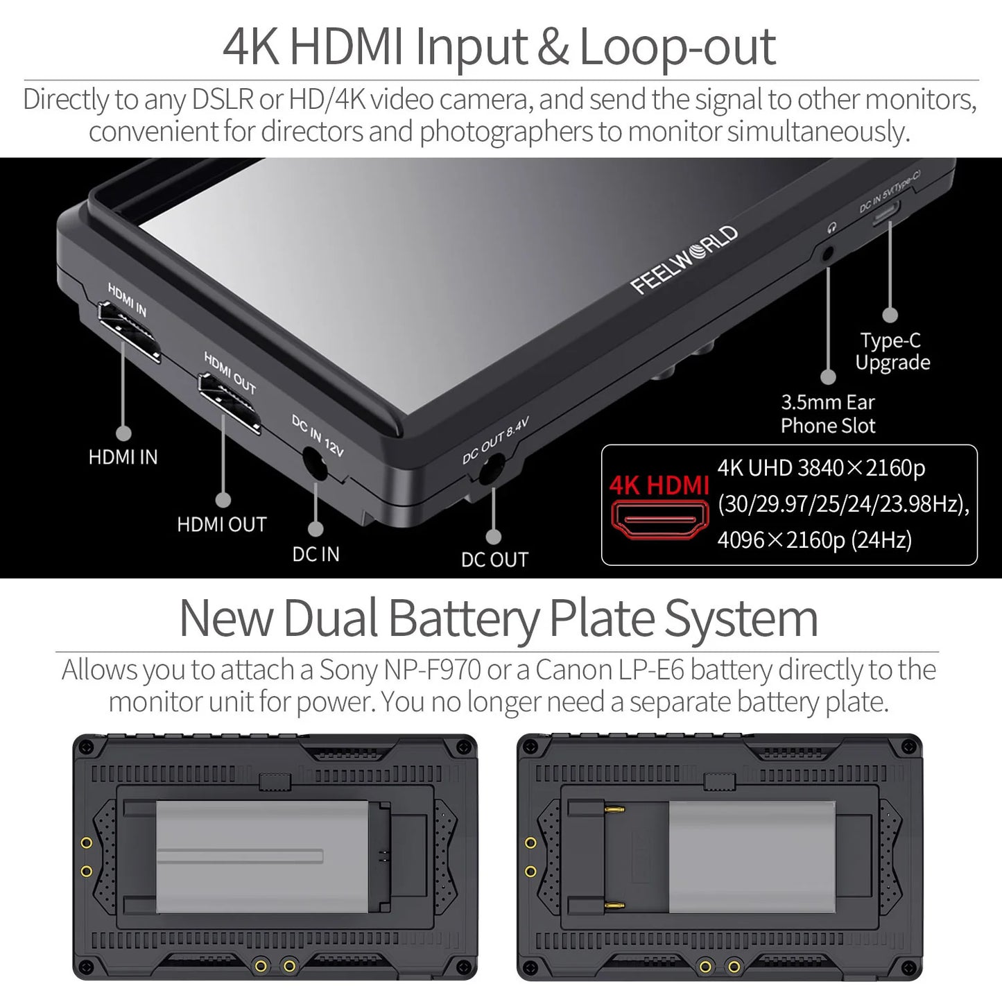 FEELWORLD FW568 V3 6 Inch 3D LUT DSLR Camera Field Monitor IPS Full HD 1920x1080 Support HDMI Input Output Tilt Arm Power Output