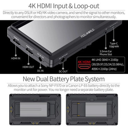FEELWORLD FW568 V3 6 Inch 3D LUT DSLR Camera Field Monitor IPS Full HD 1920x1080 Support HDMI Input Output Tilt Arm Power Output