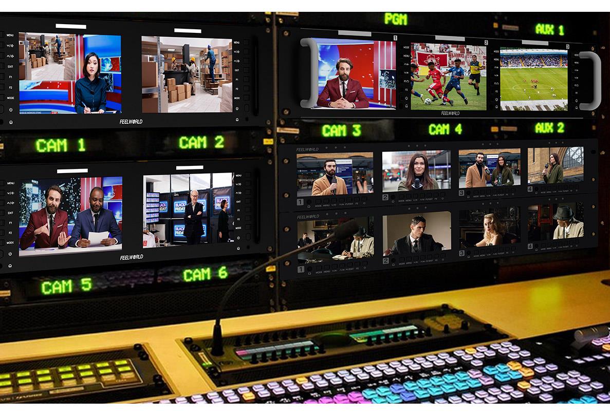 FEELWORLD Q41 Quad 4.5" 2RU Rack Mount Monitor 3G-SDI 4KHDMI AV Input and output