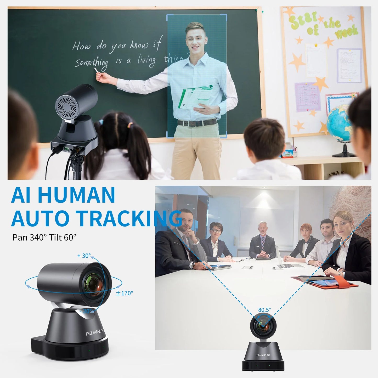 FEELWORLD 4K12X 4K PTZ Camera 12X Optical Zoom AI Tracking HDMI USB IP Remote Control