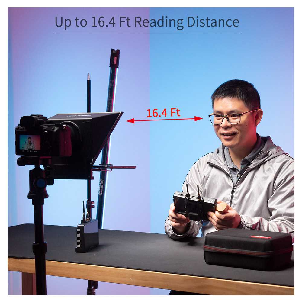 FEELWORLD TP2A Portable 8-inch Teleprompter supports up to 8" Smartphone/Tablet Prompting Smartphone DSLR Shooting with Remote Control & Lens Adapter Rings
