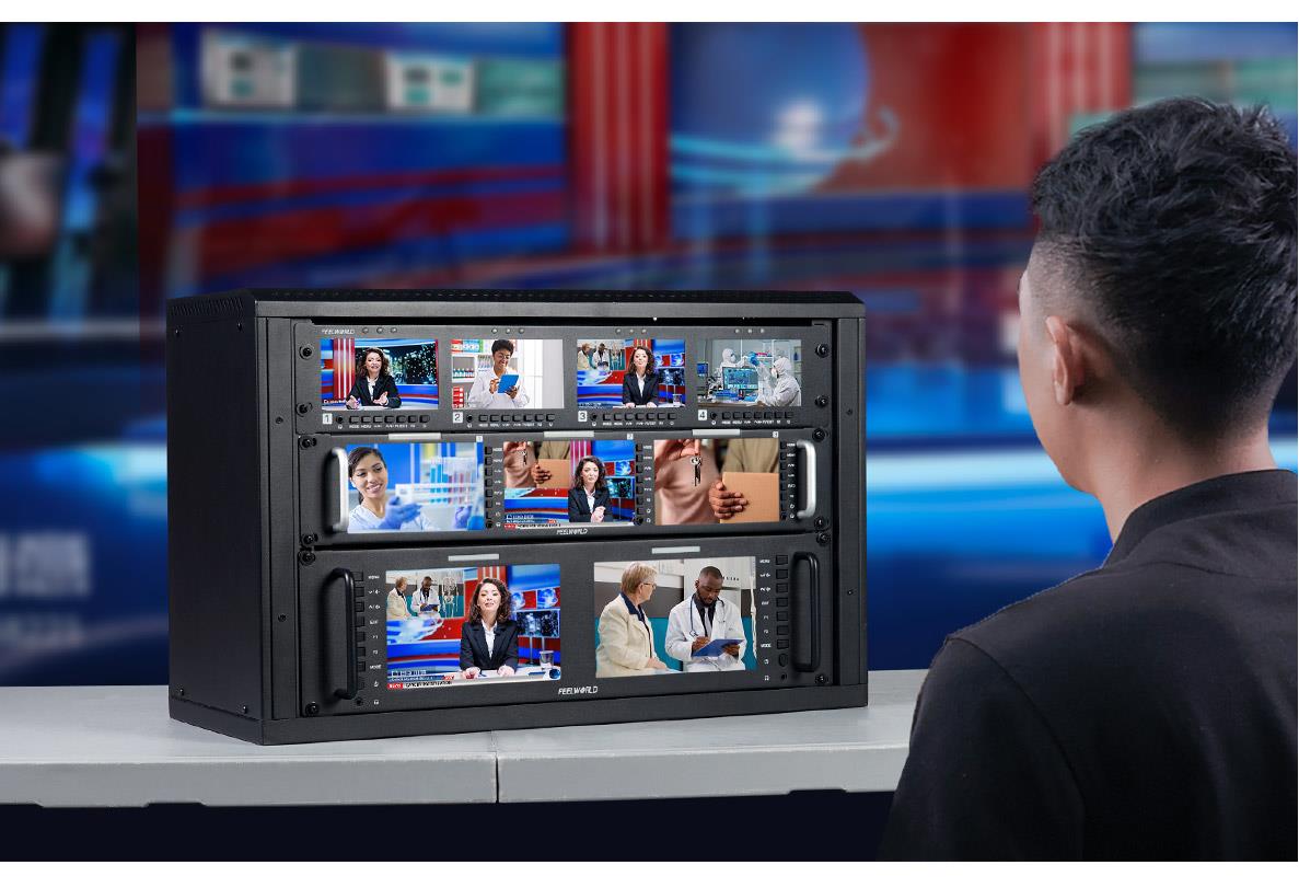 FEELWORLD Q41 Quad 4.5" 2RU Rack Mount Monitor 3G-SDI 4KHDMI AV Input and output