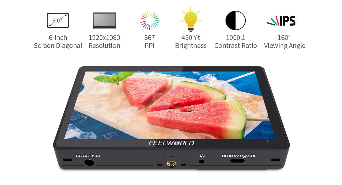 FEELWORLD F5 Pro V4 6 Inch Touch Screen 3D LUT DSLR Camera Field Monitor with F970 External Kit
