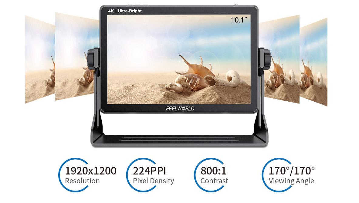FEELWORLD LUT11S 10.1 Inch Ultra Bright 2000nit DSLR Camera Field Monitor Touch Screen 3G-SDI 4K HDMI F970 External Power and Install Kit