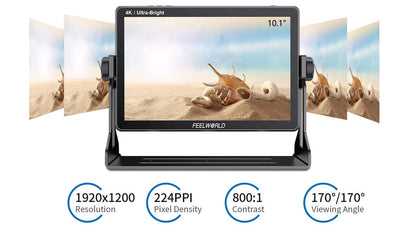FEELWORLD LUT11S 10.1 Inch Ultra Bright 2000nit DSLR Camera Field Monitor Touch Screen 3G-SDI 4K HDMI F970 External Power and Install Kit