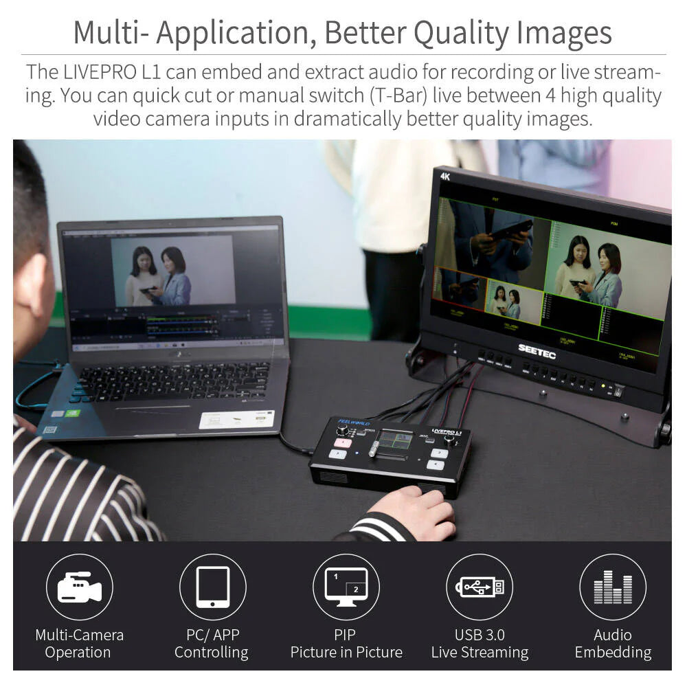 FEELWORLD LIVEPRO L1 V1 Multi Camera Video Mixer Switcher LCD Screen 4 HDMI Input USB3.0 Live Stream
