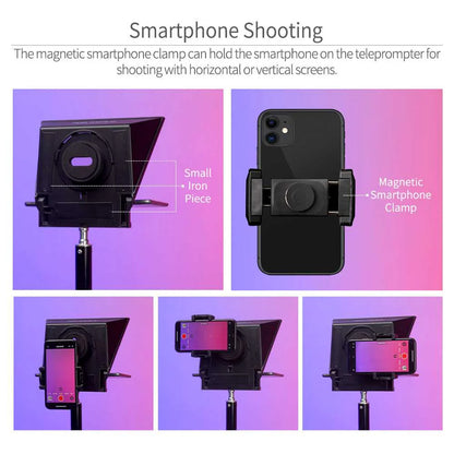 FEELWORLD TP2A Portable 8-inch Teleprompter supports up to 8" Smartphone/Tablet Prompting Smartphone DSLR Shooting with Remote Control & Lens Adapter Rings