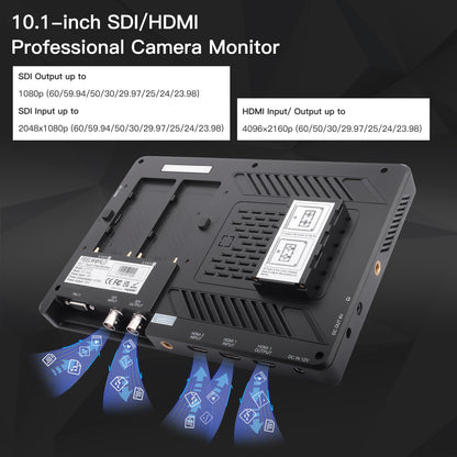 FEELWORLD LUT11S 10.1 Inch Ultra Bright 2000nit DSLR Camera Field Monitor Touch Screen 3G-SDI 4K HDMI F970 External Power and Install Kit