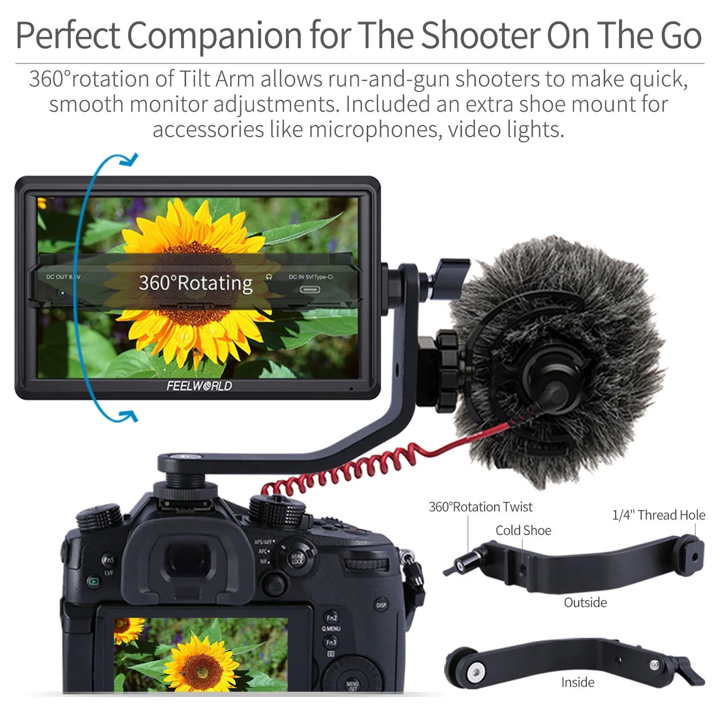 FEELWORLD FW568 V3 6 Inch 3D LUT DSLR Camera Field Monitor IPS Full HD 1920x1080 Support HDMI Input Output Tilt Arm Power Output