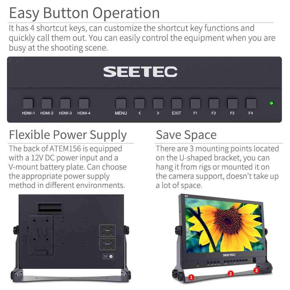 FEELWORLD SEETEC ATEM156 15.6 Inch Live Streaming Broadcast Director Monitor with 4 HDMI Input Output Quad Split Display for ATEM Mini Video Switcher Mixer Pro Studio Television Production