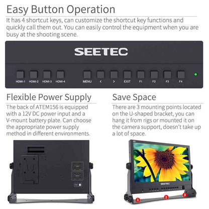 FEELWORLD SEETEC ATEM156 15.6 Inch Live Streaming Broadcast Director Monitor with 4 HDMI Input Output Quad Split Display for ATEM Mini Video Switcher Mixer Pro Studio Television Production