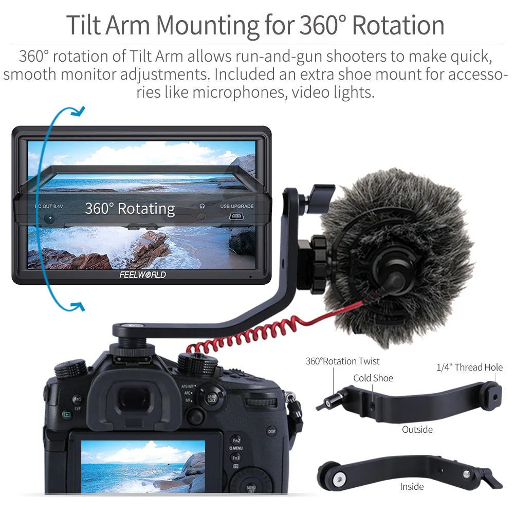 FEELWORLD S55 V3 6 Inch DSLR Camera Field Monitor FHD IPS Support 4K HDMI Input Output Tilt Arm Power Output