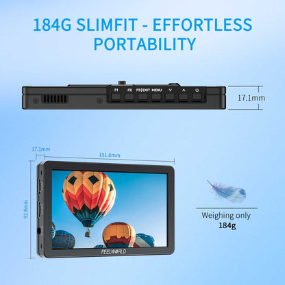 FEELWORLD T6 6-Inch Camera Field Video Monitor Aluminium Housing 4K HDMI USB-C Power Input