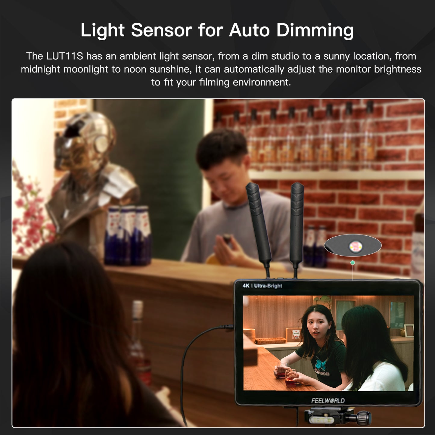 FEELWORLD LUT11S 10.1 Inch Ultra Bright 2000nit DSLR Camera Field Monitor Touch Screen 3G-SDI 4K HDMI F970 External Power and Install Kit