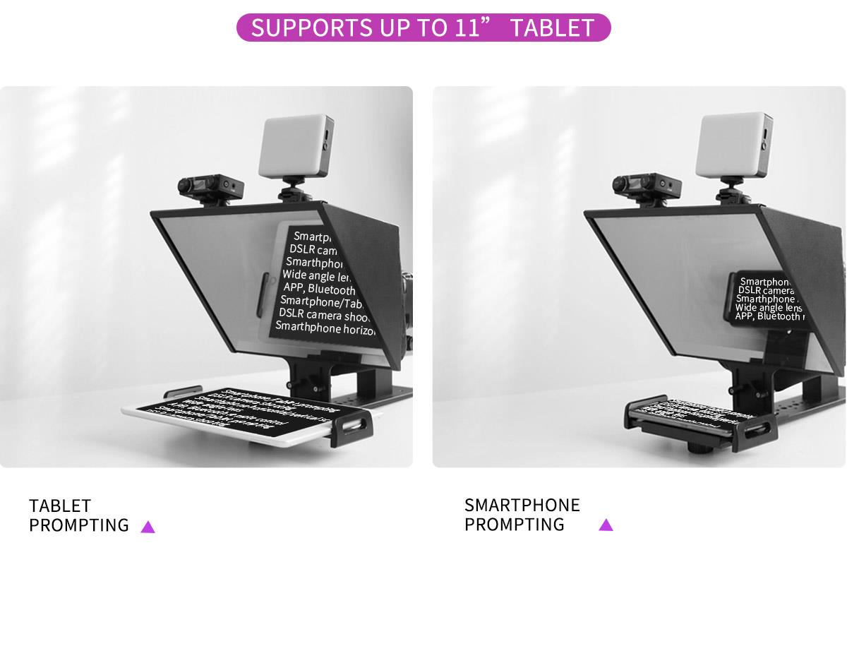 FEELWORLD TP13A Wide Angle Teleprompter supports up to 11" Smartphone/Tablet Prompting Smartphone DSLR Recording APP Remote Control