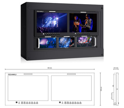 FEELWORLD D101 PLUS / D101 PLUS-H Dual 10.1"4RU Rack Mount Monitor 4K HDMI CVBS 1920x1200IPS