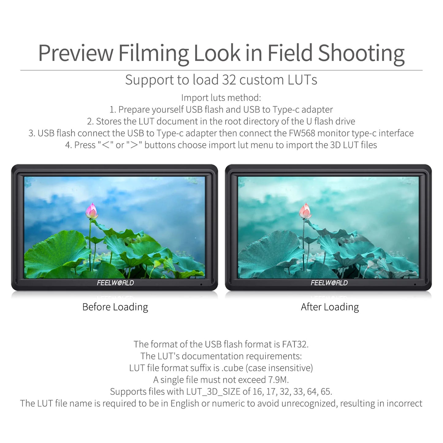 FEELWORLD FW568 V3 6 Inch 3D LUT DSLR Camera Field Monitor IPS Full HD 1920x1080 Support HDMI Input Output Tilt Arm Power Output