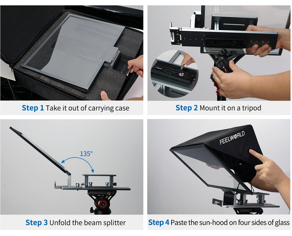 FEELWORLD TP16 16-inch Folding Teleprompter supports up to 16" Tablet Horizontal Vertical Prompting Bluetooth Remote Control