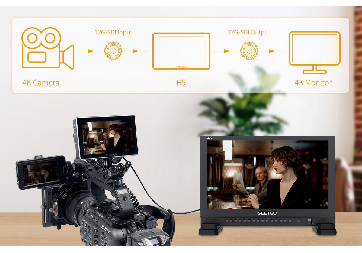 FEELWORLD H5 5.5-inch 12G SDI HDMI 2.0 Camera Field Monitor High Brightness 1200nit Touchscreen