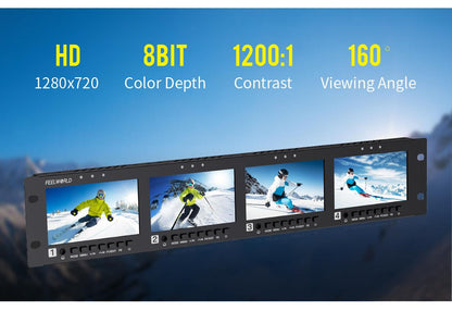 FEELWORLD Q41 Quad 4.5" 2RU Rack Mount Monitor 3G-SDI 4KHDMI AV Input and output