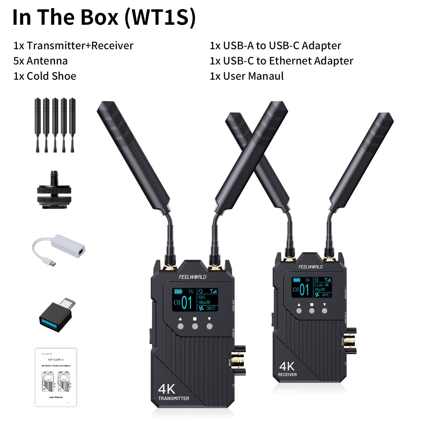 FEELWORLD WT1S/WT1H 4K Wireless Video Transmission System SDI+Dual HDMI Full Duplex Intercom Live Streaming